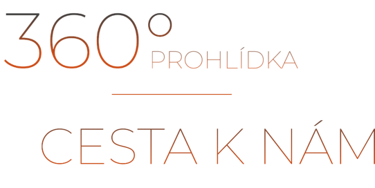 Text reading "360° PROHLÍDKA CESTA K NÁM" with a horizontal line between the phrases.