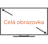 A rectangle with two diagonal arrows pointing to opposite corners and the text "Celá obrazovka" in the center.