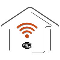 Outline of a house with an orange Wi-Fi symbol inside and a black "Wi-Fi" label below it.