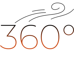 The image shows the number "360°" with stylized lines and curves above it.